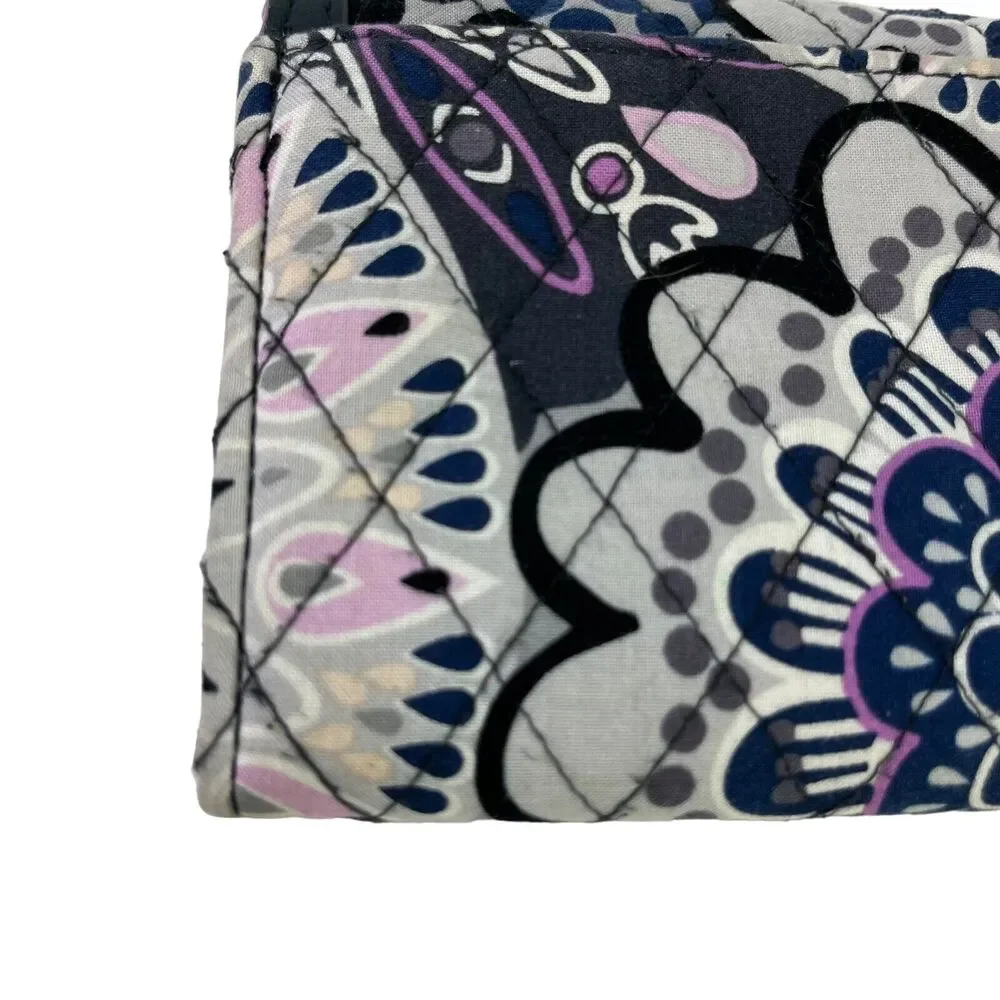 Vera Bradley Navy Purple Womens Quilted Floral Wallet Wristlet Coin Purse Bag - Picture 8 of 16